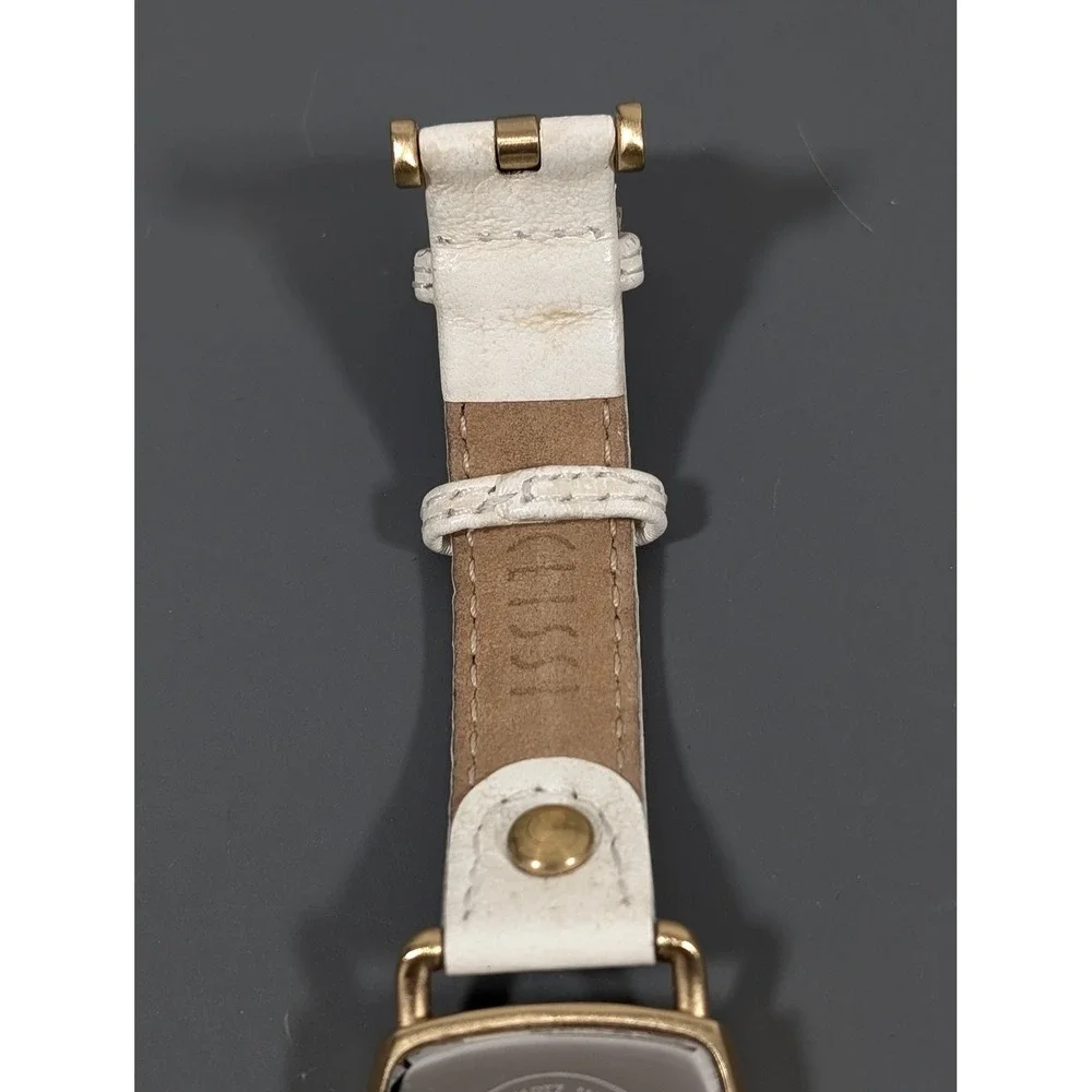 Ecclissi Womens White Leather Watch Gold Tone Square Minimalist‎ 7